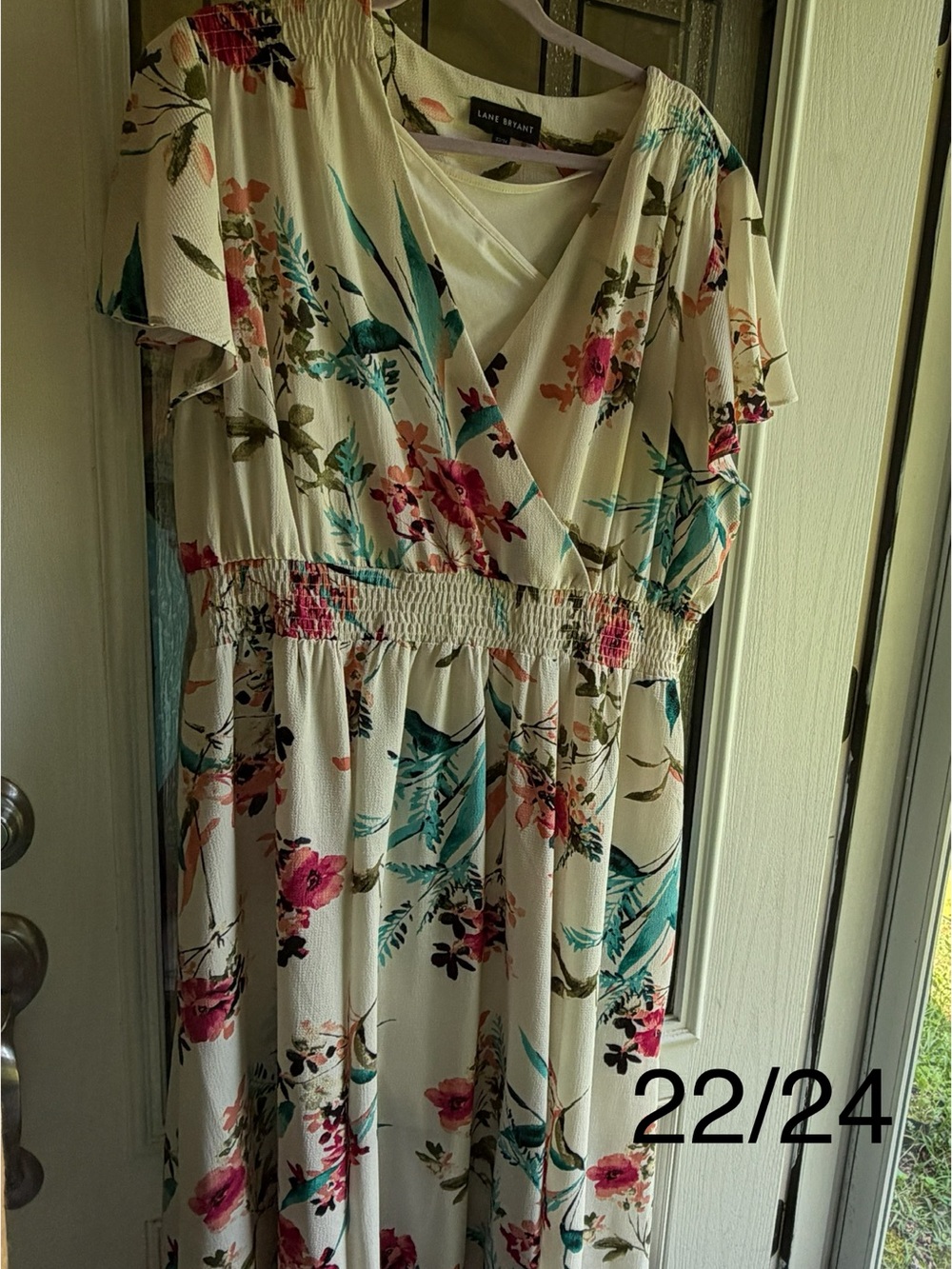 Lane Bryant Cream Floral Maxi Dress with Pink & Teal Accents